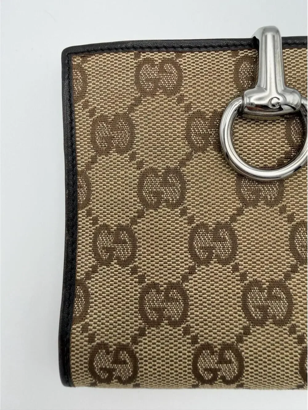 Authentic Gucci Brown Horsebit GG Supreme Bifold Wallet Canvas Leather + COA